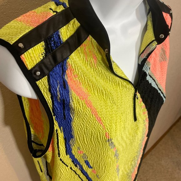 Jamie Sadock Sleeveless Zip Polo Top Multicolor Sz Large - Picture 2 of 11
